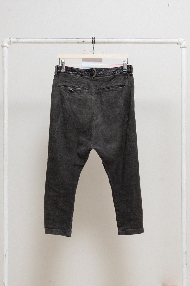 ISAMU KATAYAMA BACKLASH - Shell linen & cotton cropped pants with leather waistband