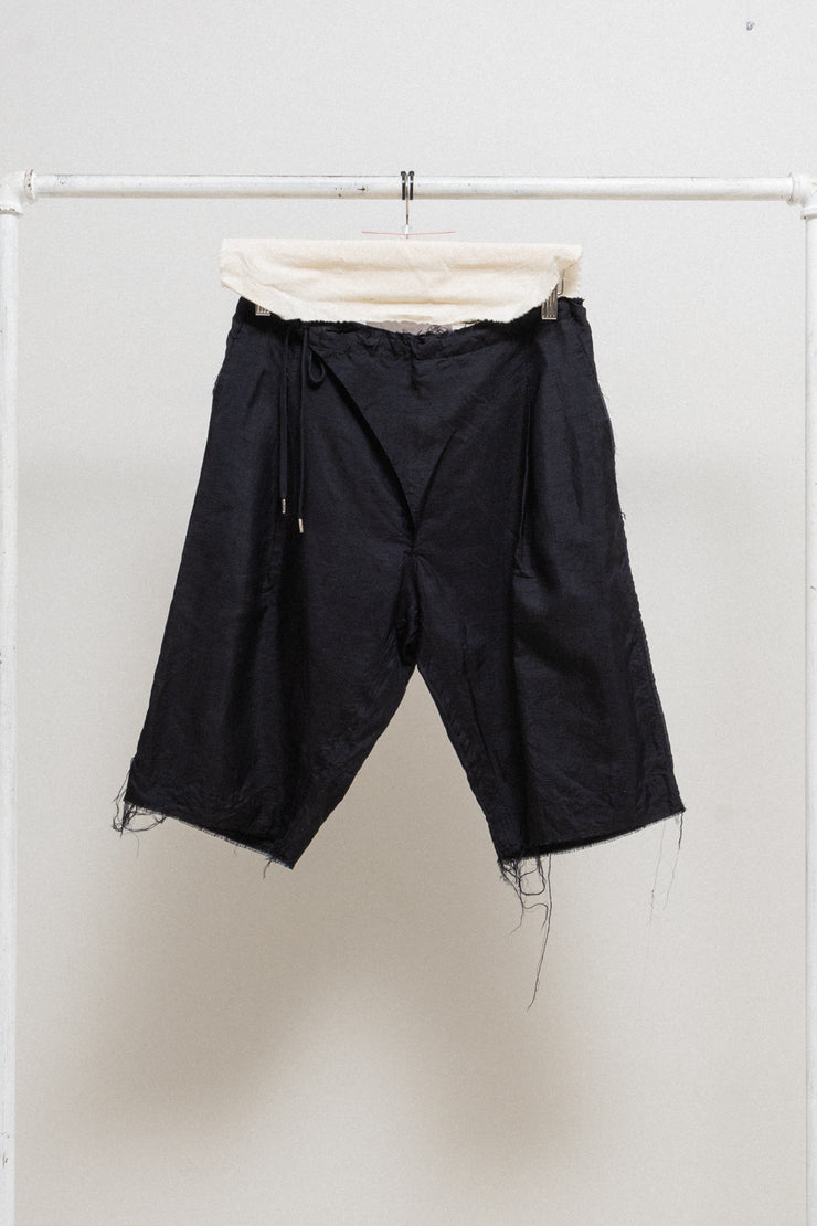 TAKAHIRO MIYASHITA THE SOLOIST - SS18 Textured silk blend raw cut shorts with waist flap