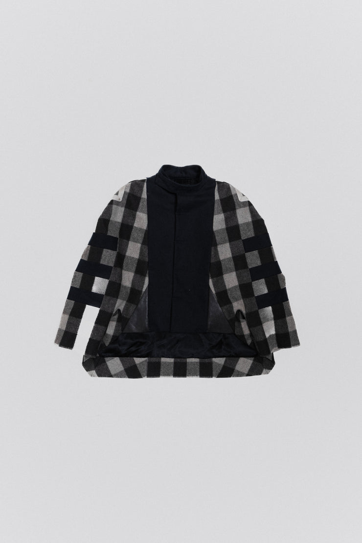 RICK OWENS - FW12 "MOUNTAIN" Wool checkered kimono jacket with horse leather parts (runway)