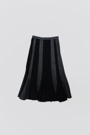 JUNYA WATANABE - FW01 Denim flared skirt with glittery wool inserts and frayed edges