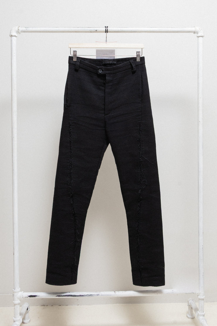 OBSCUR - Linen and wool blend pants with spiral frayed seam