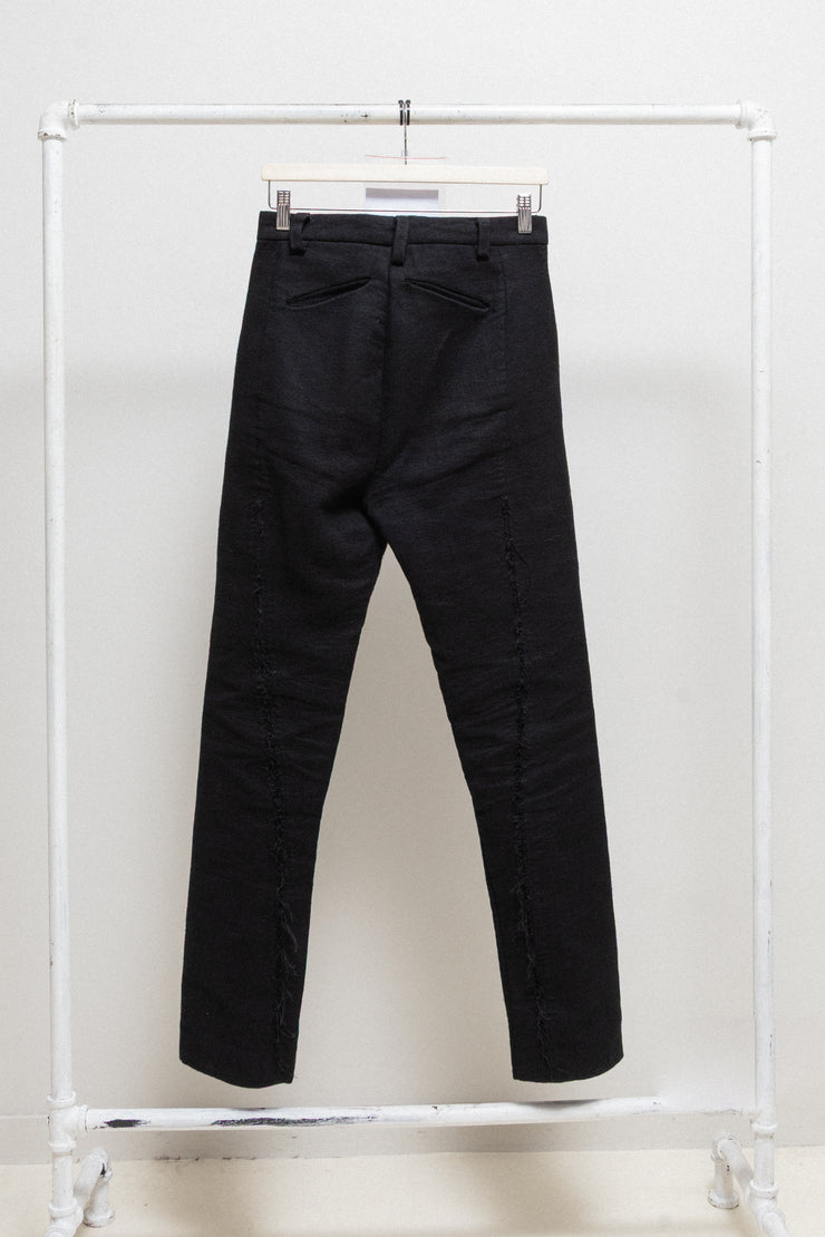 OBSCUR - Linen and wool blend pants with spiral frayed seam