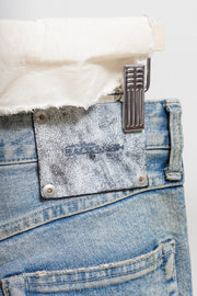 ISAMU KATAYAMA BACKLASH - Light washed crush denim with horse leather patches