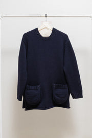 YOHJI YAMAMOTO Y'S FOR MEN - Navy thick knitted sweater with big patch pockets