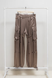 ANN DEMEULEMEESTER - FW02 Wide satin pants with cargo pockets and adjustable straps (runway)