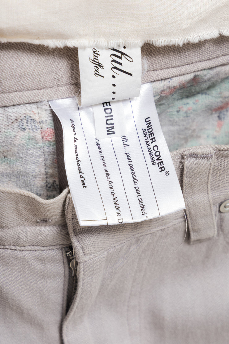 UNDERCOVER - FW04 « But Beautiful » Grey cotton pants with floral lining (runway)