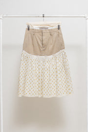 UNDERCOVER - SS05 « But Beautiful II » Wool skirt with floral cotton layer, embroidered teeth and eye button