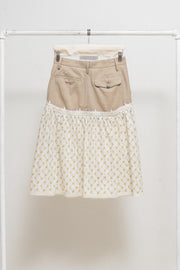 UNDERCOVER - SS05 « But Beautiful II » Wool skirt with floral cotton layer, embroidered teeth and eye button