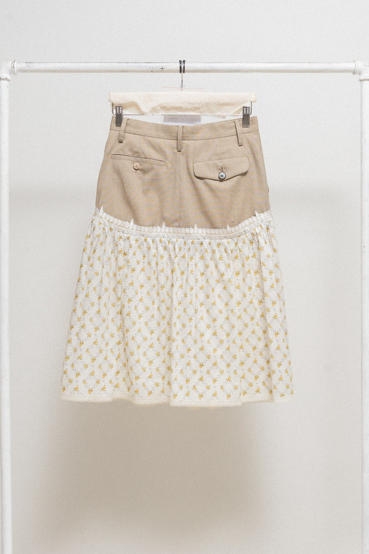 UNDERCOVER - SS05 « But Beautiful II » Wool skirt with floral cotton layer, embroidered teeth and eye button