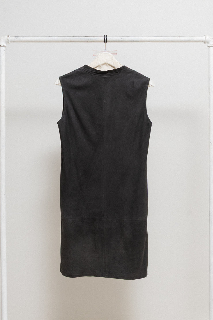 ANN DEMEULEMEESTER - Early 2000’s leather dress top with dropping neckline