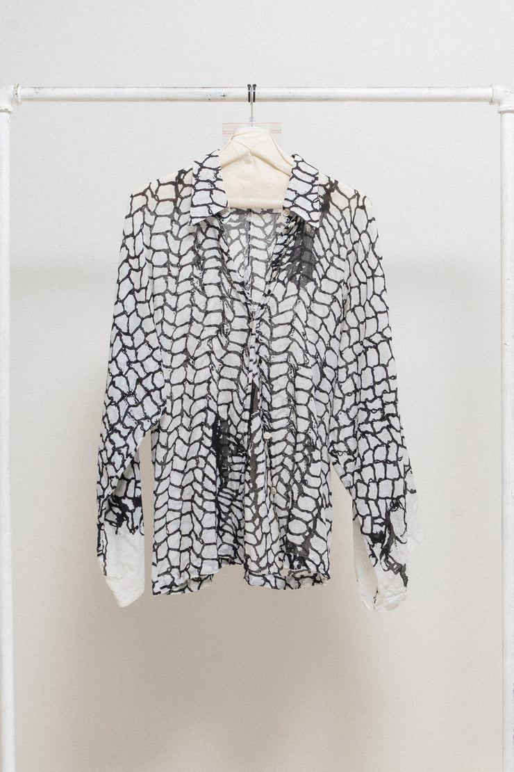 ANN DEMEULEMEESTER - SS01 Patterned cotton blouse with kimono sleeves (runway)