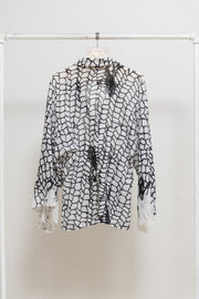 ANN DEMEULEMEESTER - SS01 Patterned cotton blouse with kimono sleeves (runway)