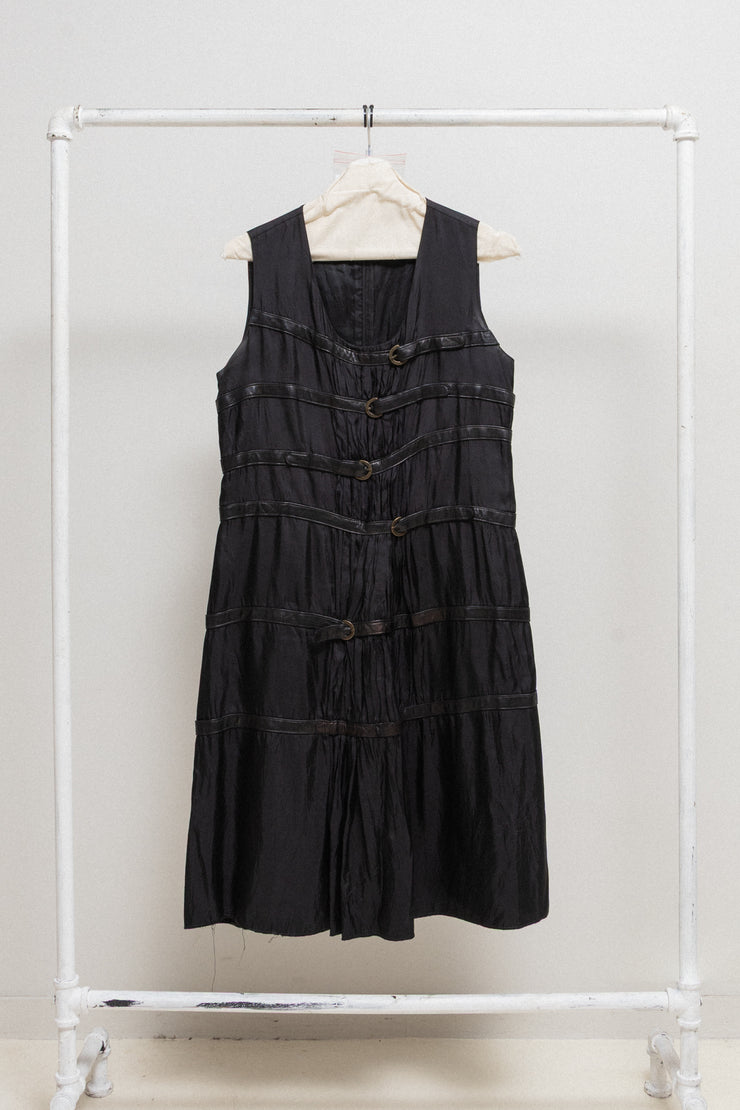 SANDRINE PHILIPPE - Nylon dress with leather buckled straps