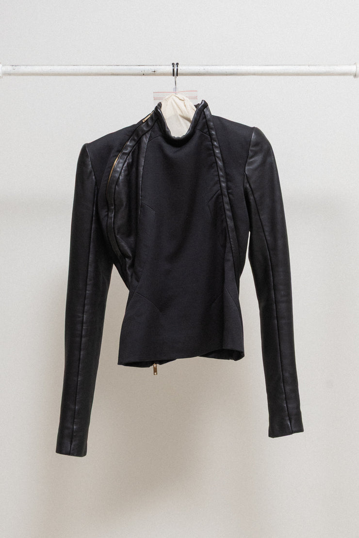 GARETH PUGH - FW11 Cotton blend jacket with lamb leather sleeves and double front zippers