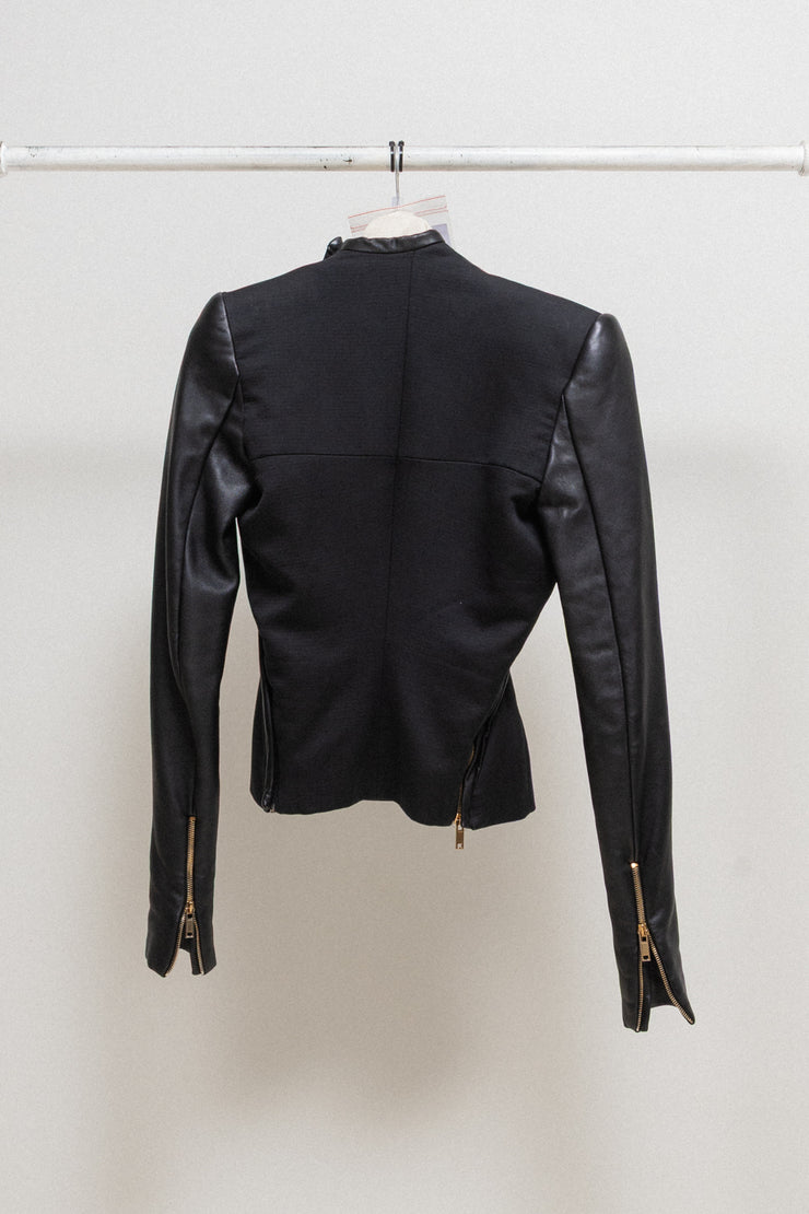 GARETH PUGH - FW11 Cotton blend jacket with lamb leather sleeves and double front zippers