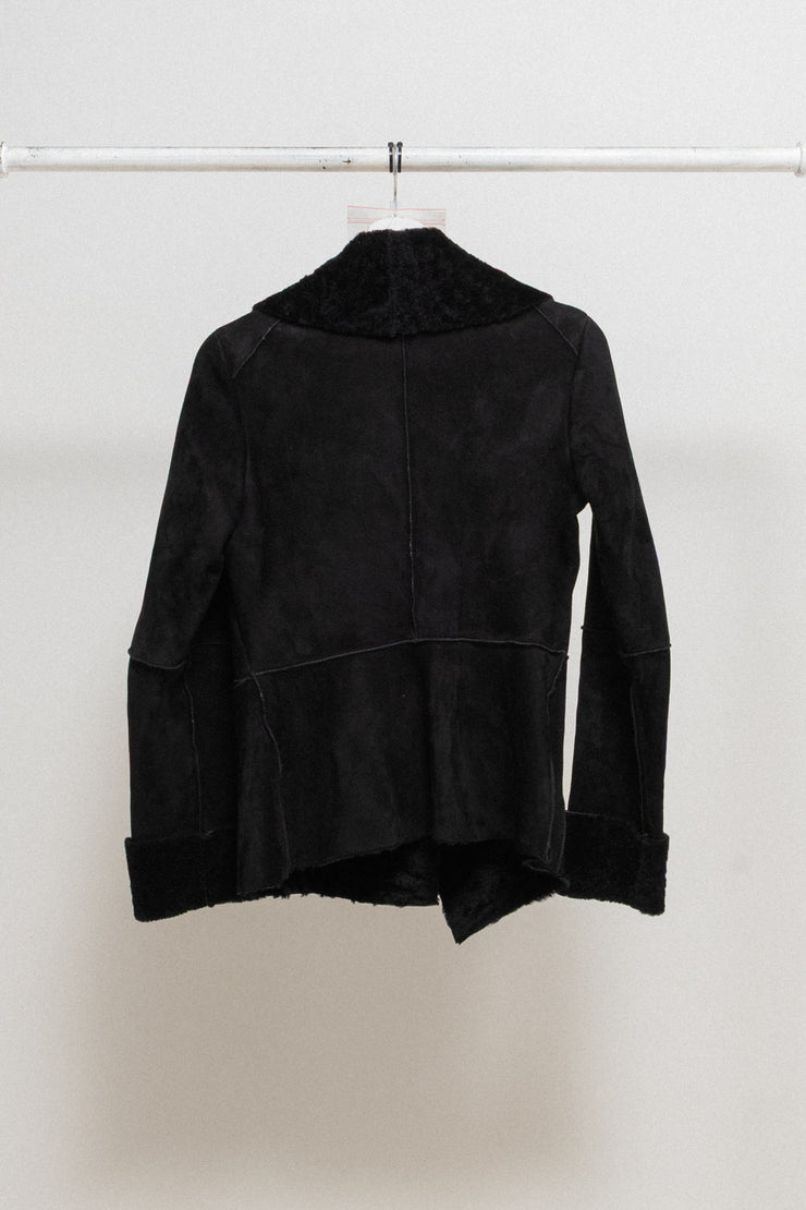 VIVIENNE WESTWOOD RED LABEL - FW02 Asymmetric leather shearling jacket with orb buttons