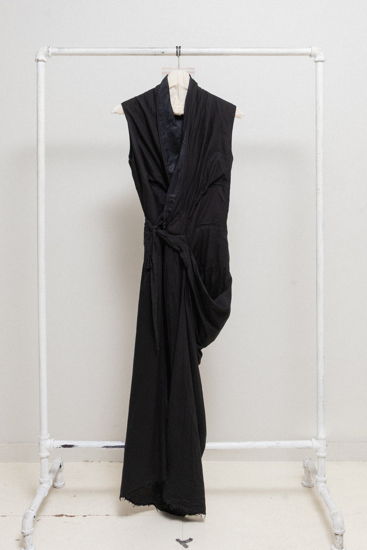 RICK OWENS - SS06 « TUNGSTEN » Cotton draped maxi dress with silk lapels (runway)