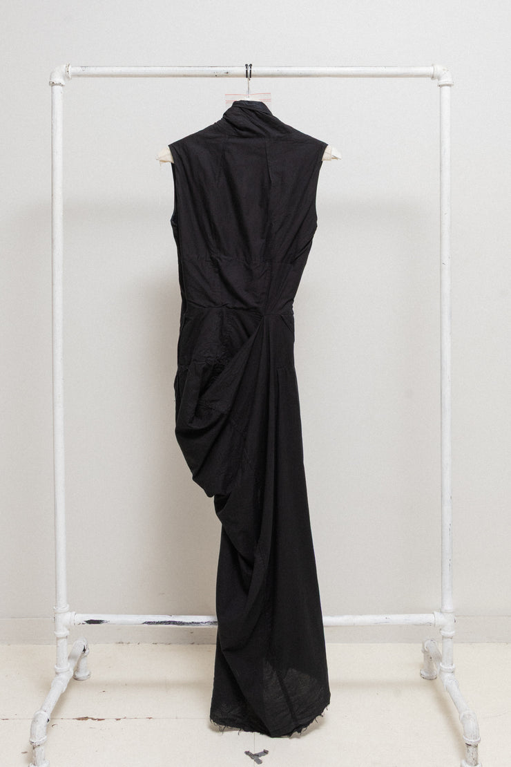 RICK OWENS - SS06 « TUNGSTEN » Cotton draped maxi dress with silk lapels (runway)
