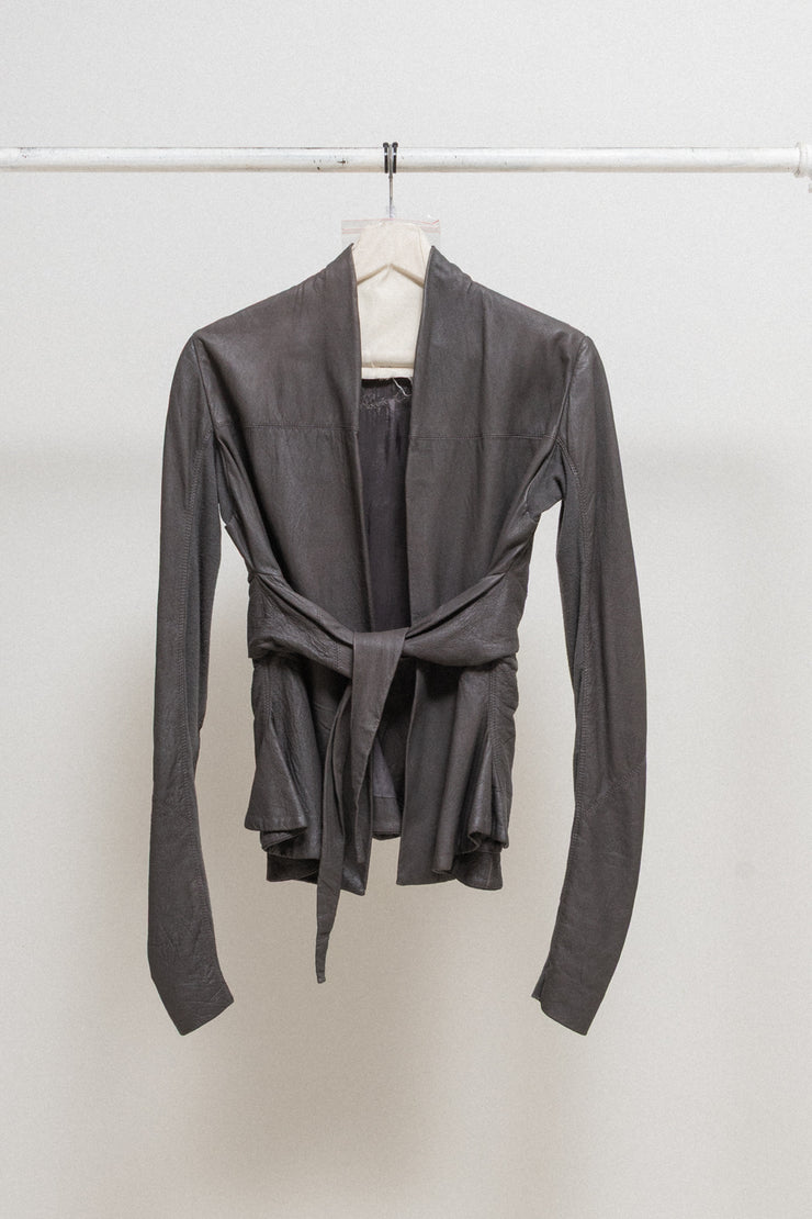 RICK OWENS - SS09 « Strutter » Dust lamb leather jacket with side straps to tie up