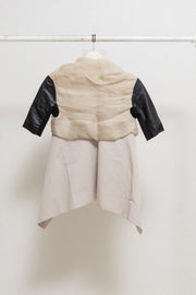 RICK OWENS - SS11 « Anthem » Cropped jacket with lamb leather sleeves and crumpled silk top layer (runway)