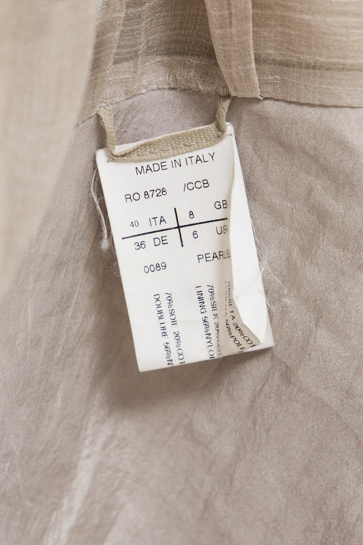 RICK OWENS - SS11 « Anthem » Cropped jacket with lamb leather sleeves and crumpled silk top layer (runway)