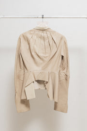 RICK OWENS - FW05 "MOOG" Cream lamb leather jacket with back pleats and elongated sleeves (runway)