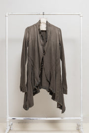 RICK OWENS DRKSHDW - 2007 Washed denim jacket with long sides, rounded panels and raw cut edges