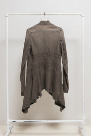 RICK OWENS DRKSHDW - 2007 Washed denim jacket with long sides, rounded panels and raw cut edges
