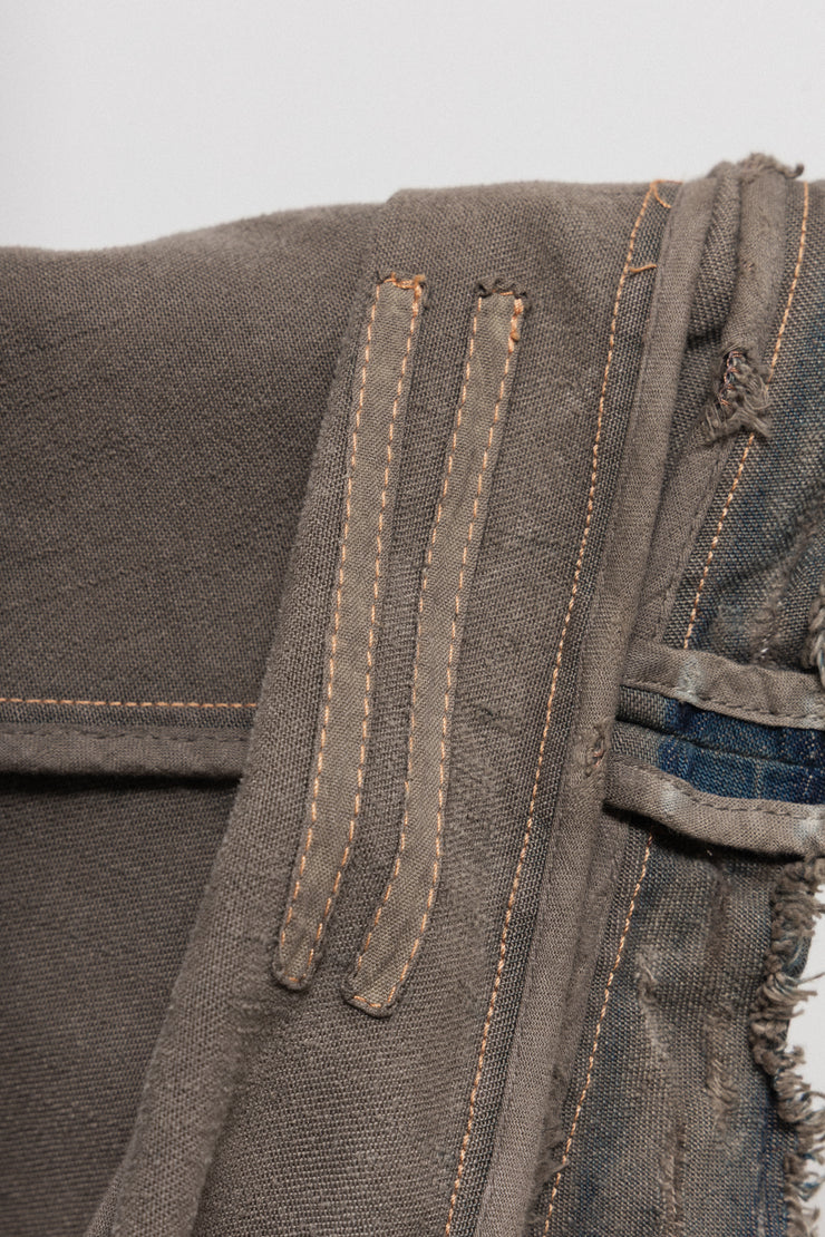 RICK OWENS DRKSHDW - 2007 Washed denim jacket with long sides, rounded panels and raw cut edges