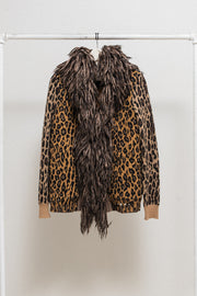 UNDERCOVER - FW05 « Arts and Crafts » Felted wool leopard pattern jacket with voluminous faux fur collar (runway)