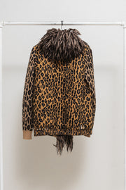UNDERCOVER - FW05 « Arts and Crafts » Felted wool leopard pattern jacket with voluminous faux fur collar (runway)
