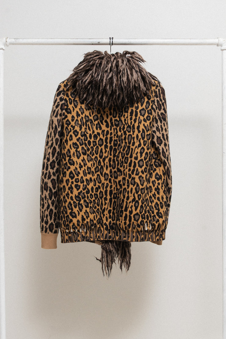 UNDERCOVER - FW05 « Arts and Crafts » Felted wool leopard pattern jacket with voluminous faux fur collar (runway)