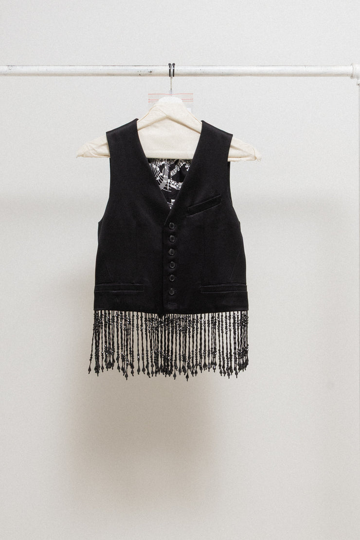 NUMBER (N)INE - SS07 Silk vest with jewel beaded fringes and musical score lining (runway)