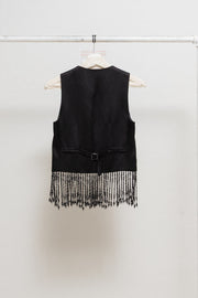 NUMBER (N)INE - SS07 Silk vest with jewel beaded fringes and musical score lining (runway)