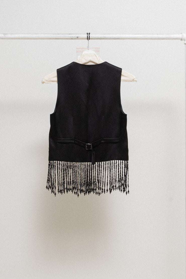 NUMBER (N)INE - SS07 Silk vest with jewel beaded fringes and musical score lining (runway)