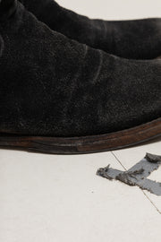 UNDERCOVER - FW04 « But Beautiful »  Suede engineer boots with monster teeth plate and deformed buckles (black)