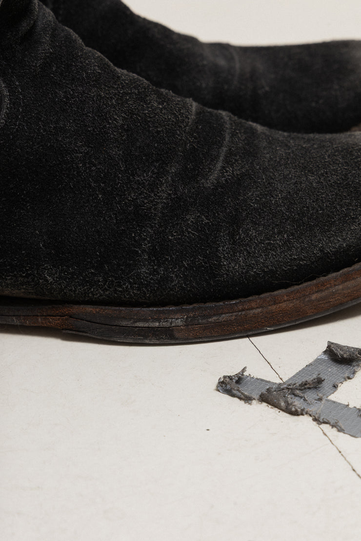 UNDERCOVER - FW04 « But Beautiful »  Suede engineer boots with monster teeth plate and deformed buckles (black)
