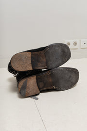 UNDERCOVER - FW04 « But Beautiful »  Suede engineer boots with monster teeth plate and deformed buckles (black)