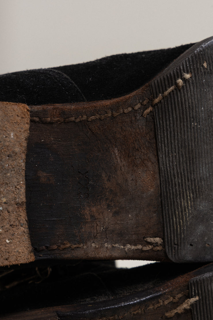 UNDERCOVER - FW04 « But Beautiful »  Suede engineer boots with monster teeth plate and deformed buckles (black)