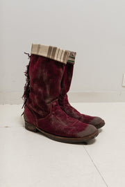 UNDERCOVER - FW04 « But Beautiful » High aged velvet boots with fringes and unmatching lining (runway)