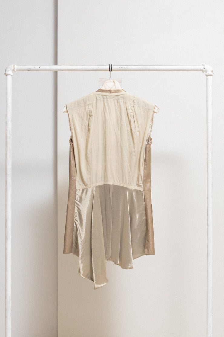 RICK OWENS - SS04 "CITROEN" Golden cotton military vest with silk draped back (runway)
