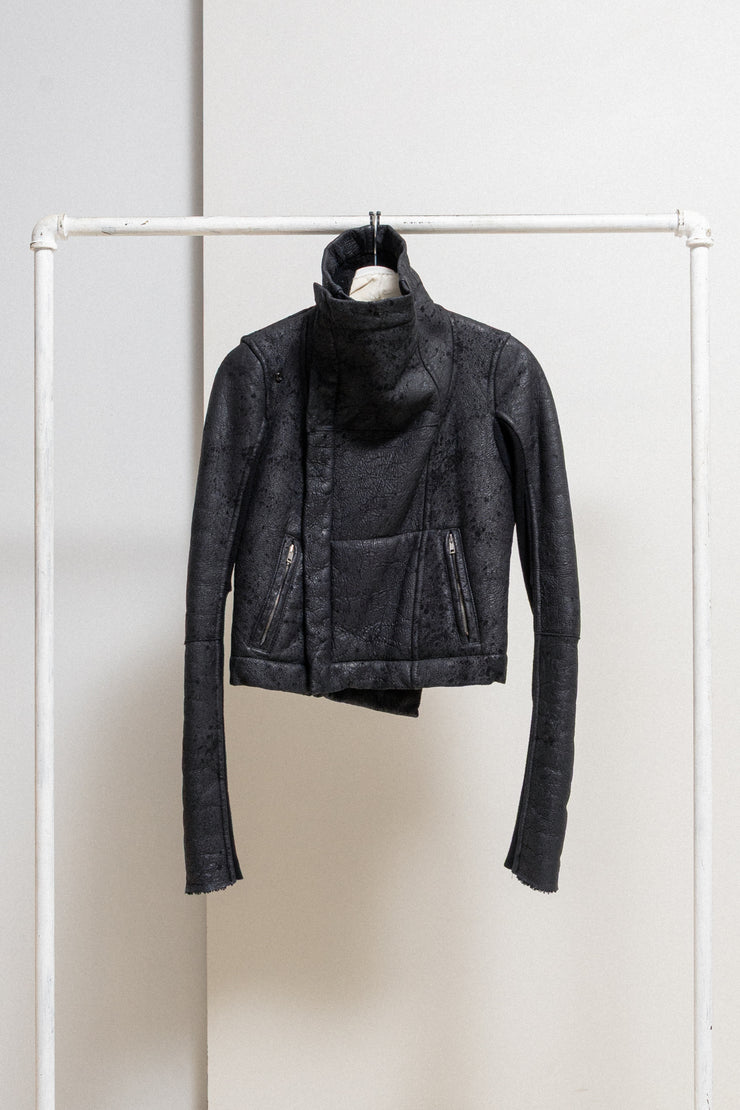RICK OWENS - FW03 "TRUCKER" Thick textured lamb leather jacket with matching fleece