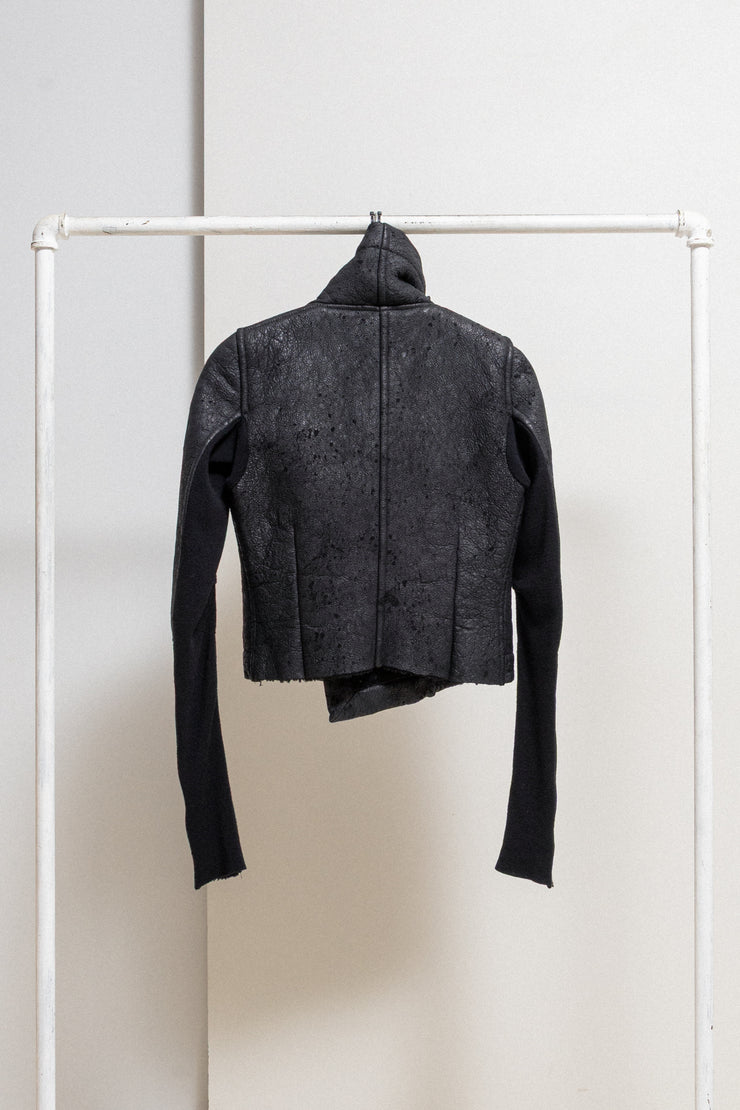 RICK OWENS - FW03 "TRUCKER" Thick textured lamb leather jacket with matching fleece