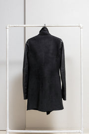 RICK OWENS - FW10 "GLEAM" Lamb leather long jacket with matching fleece and textured sleeves