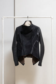 RICK OWENS - FW12 "MOUNTAIN" Lamb leather jacket with dust fleece and calf leather sleeves