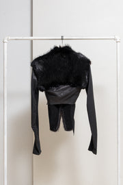 RICK OWENS PALAIS ROYAL - 2009 Kangaroo leather + calf skin cropped jacket with straps and beaver fur collar