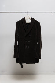 ANN DEMEULEMEESTER - Cotton velvet coat with inner belt and side zippers (early 00's)