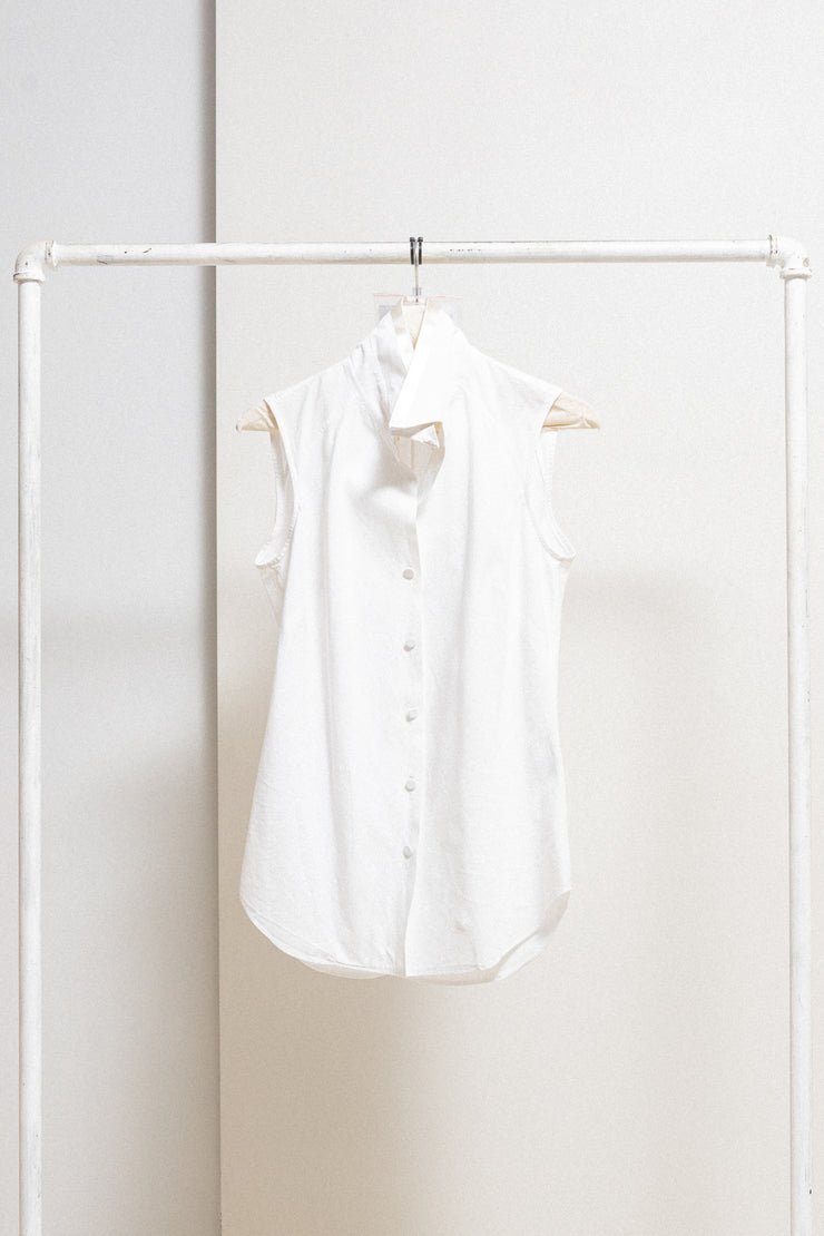OLIVIER THEYSKENS - Early 2000’s Sleeveless cotton shirt with satin details