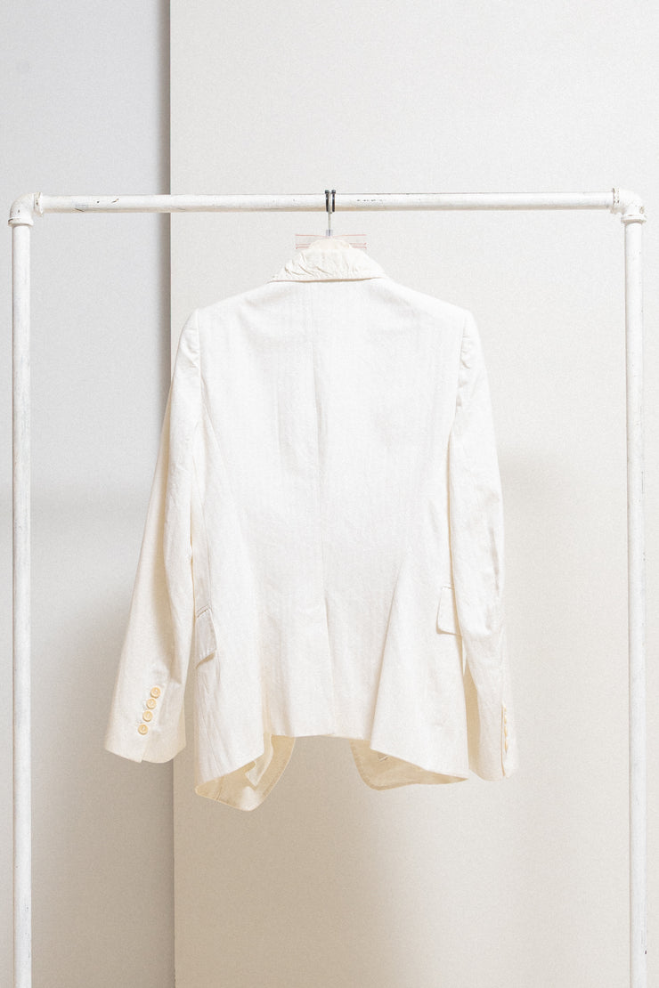 ANN DEMEULEMEESTER - SS05 Tonal striped white blazer with pleated lapels