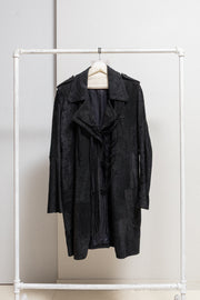 ANN DEMEULEMEESTER - FW02 Long textured leather coat with leather straps
